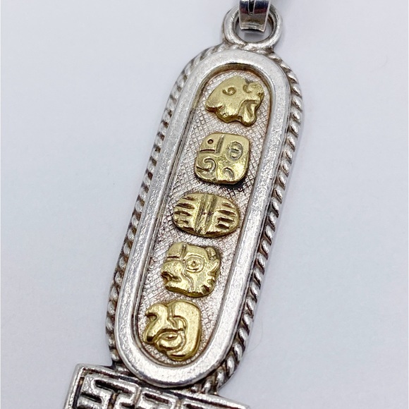 Vintage ORO MAYA OM Sterling Silver Two Tone Aztec Pendant - Picture 2 of 7